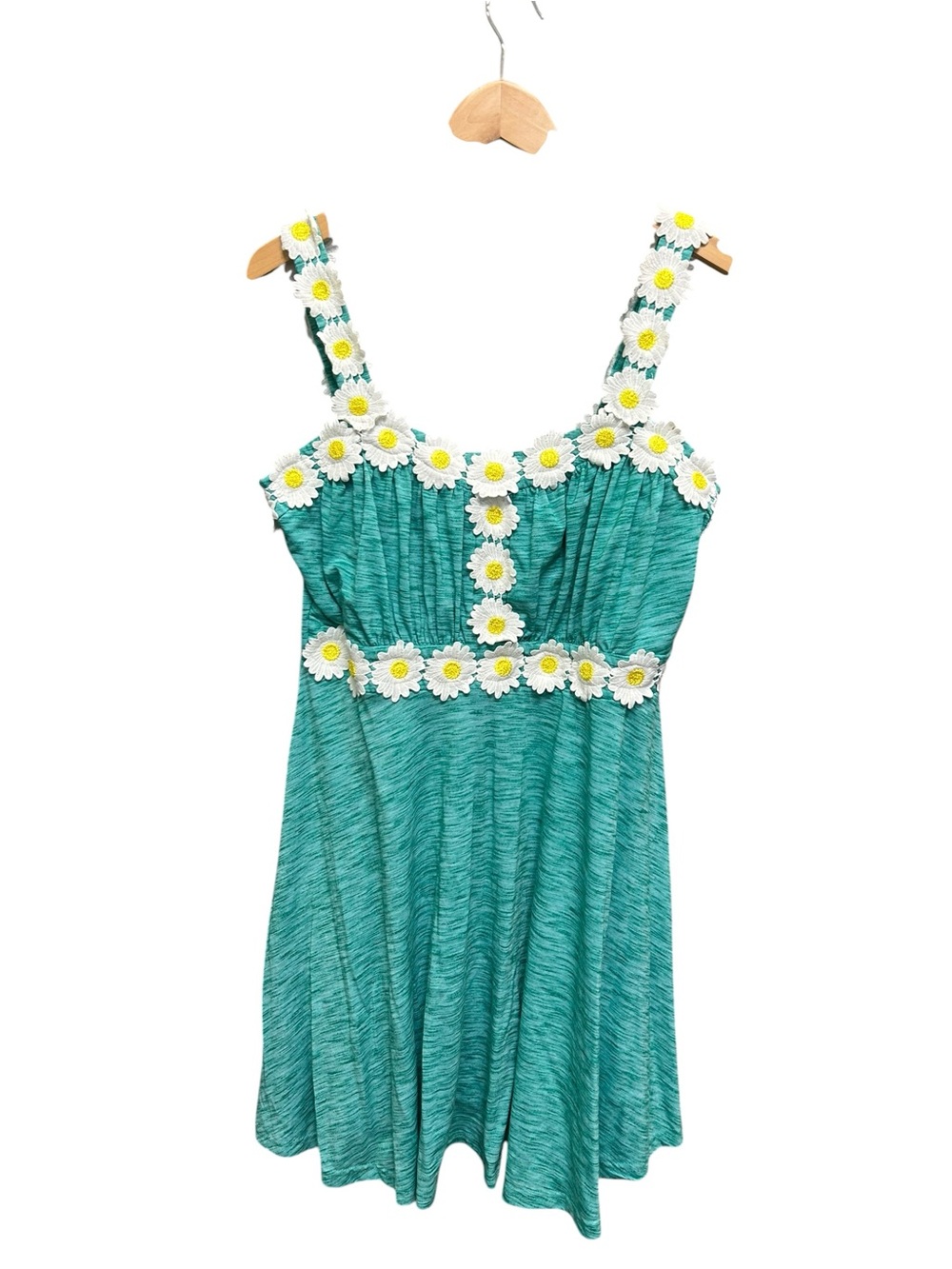 Dressfo Teal Green Crochet Daisy Accent Mini Dress Size XXL